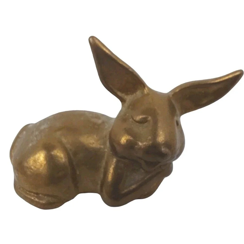 Brass Bunny Rabbit Laying Down Miniature Figurine 2.5